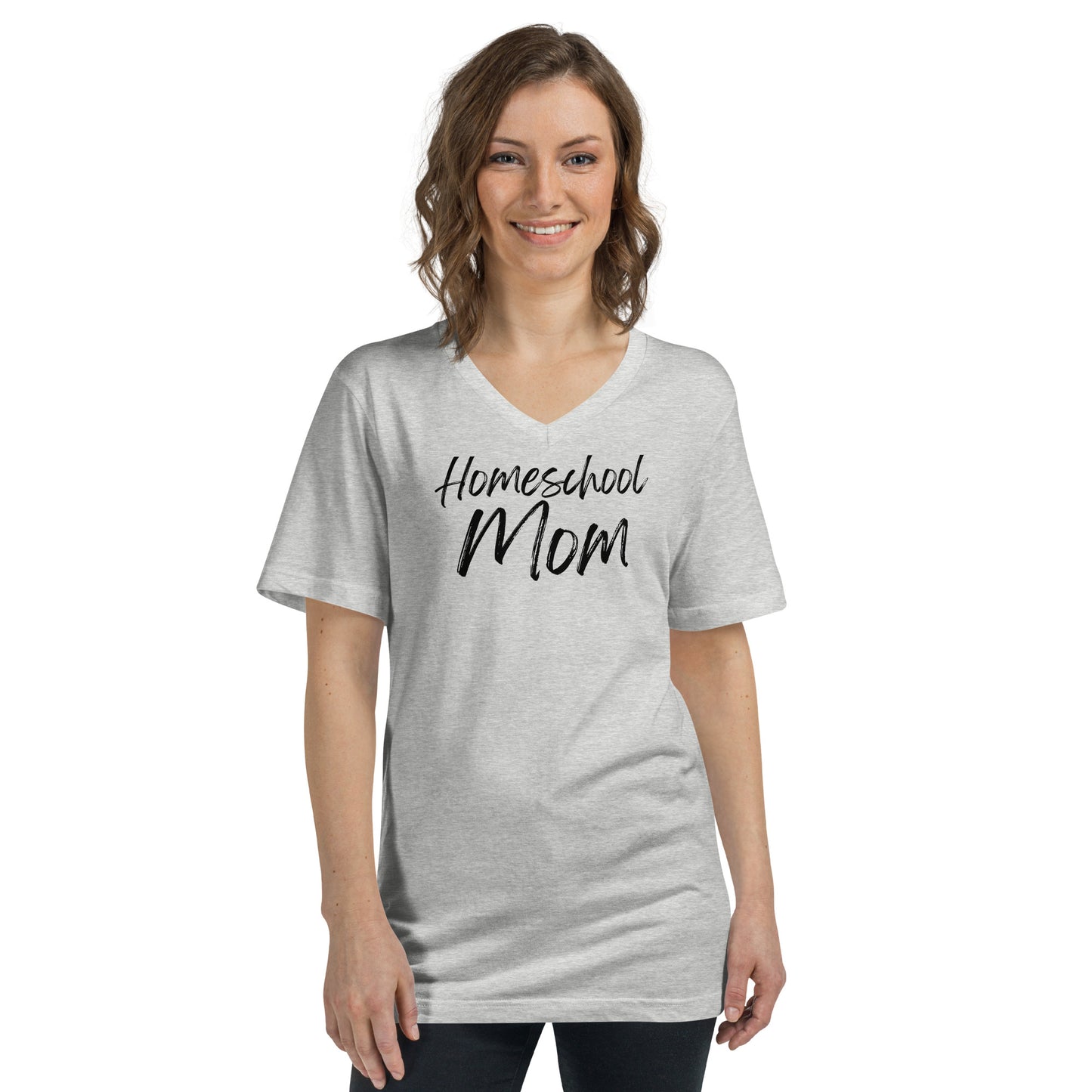 Soft Christian v-neck t-shirt for homeschool moms β Philippians 4:13 scripture design.