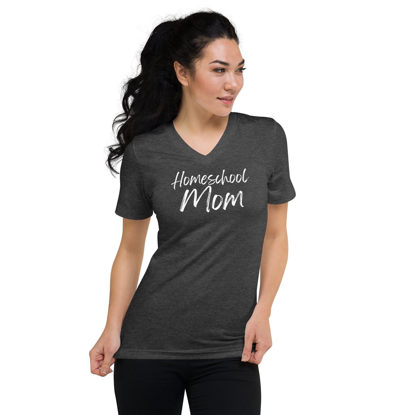 Soft Christian v-neck t-shirt for homeschool moms β Philippians 4:13 scripture design.