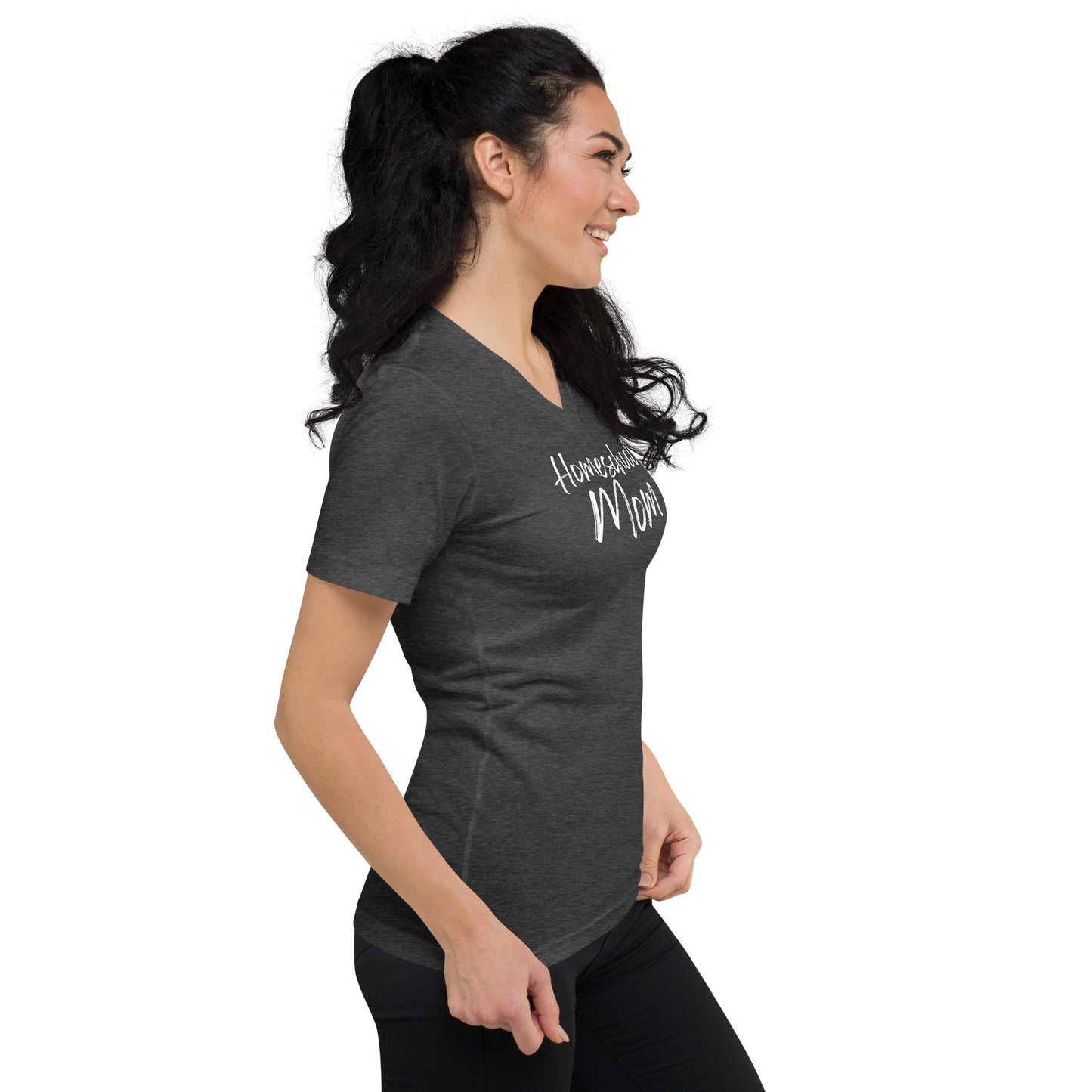 Soft Christian v-neck t-shirt for homeschool moms β Philippians 4:13 scripture design.
