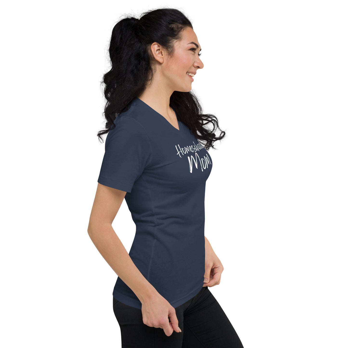 Soft Christian v-neck t-shirt for homeschool moms β Philippians 4:13 scripture design.