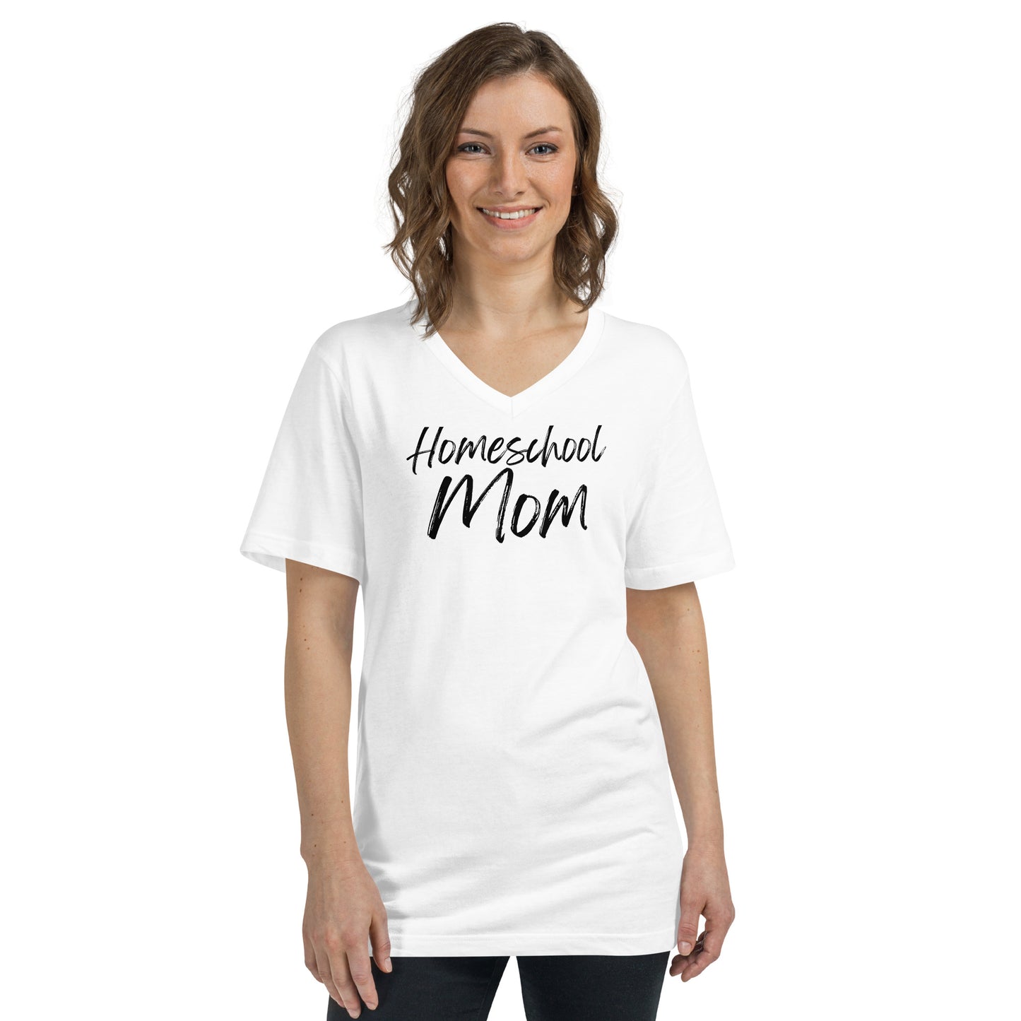 Soft Christian v-neck t-shirt for homeschool moms β Philippians 4:13 scripture design.