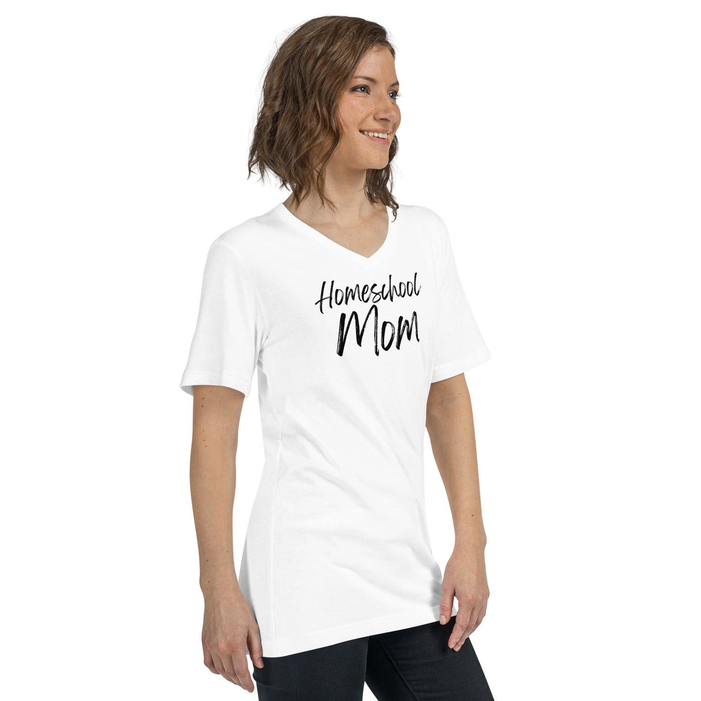 Soft Christian v-neck t-shirt for homeschool moms β Philippians 4:13 scripture design.