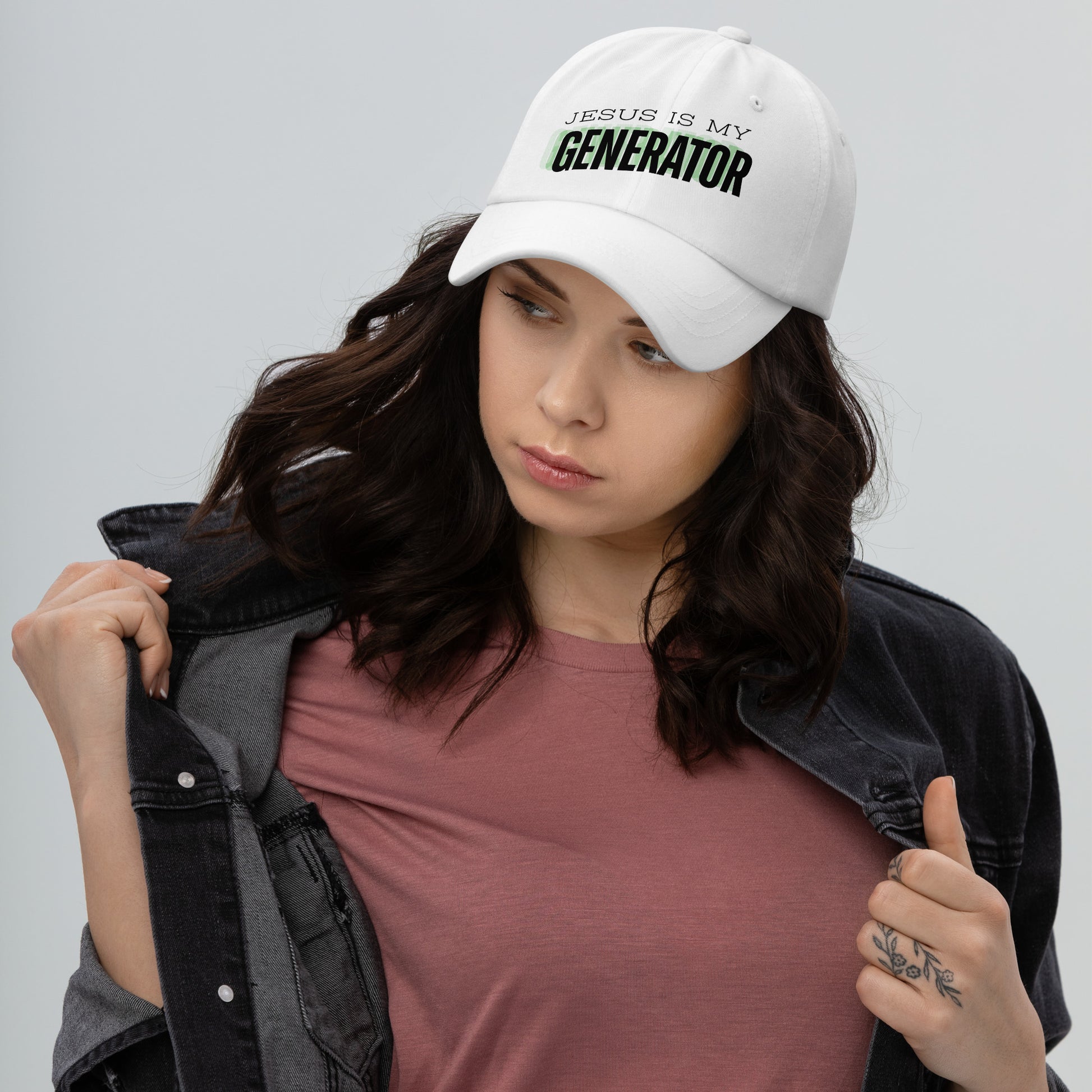 Jesus Is My Generator embroidered dad hat – Christian faith-based cap for men and women