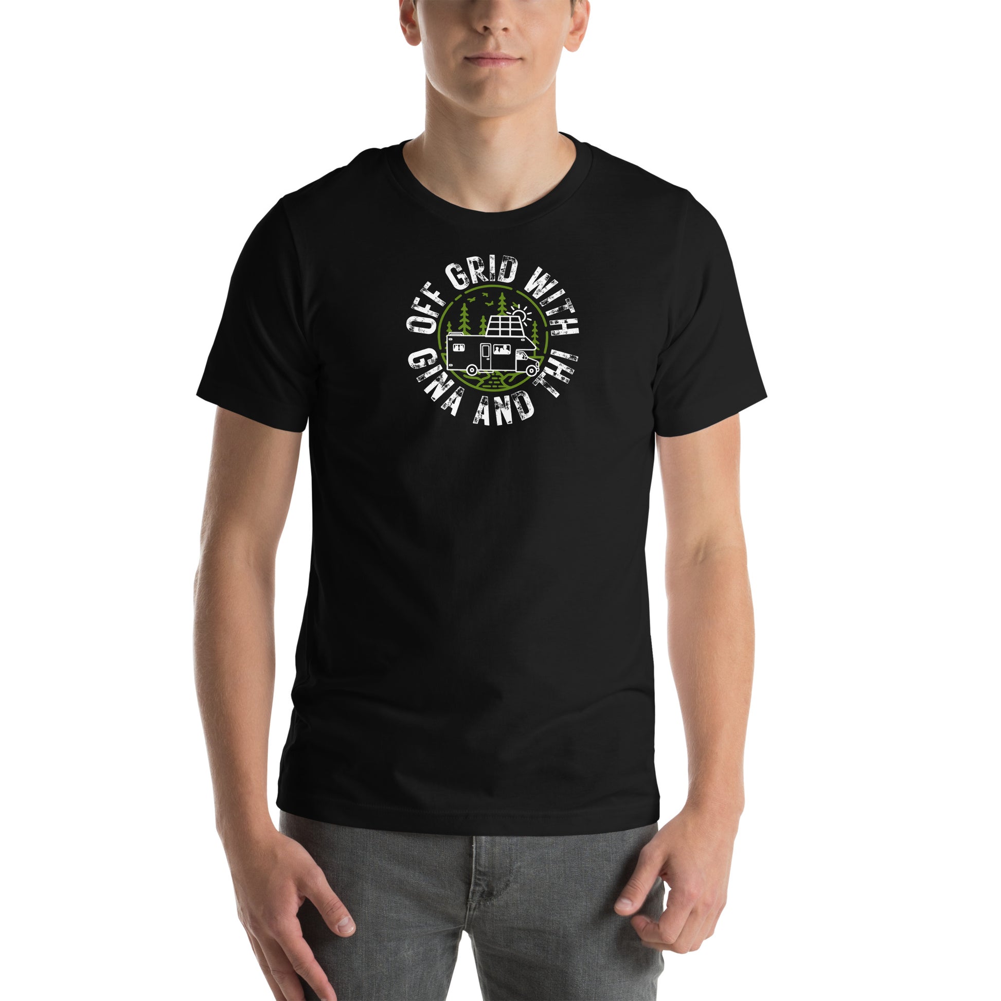 Off Grid with Gina and Thi logo Black t-shirt — soft lightweight cotton shirt for homesteaders and intentional living