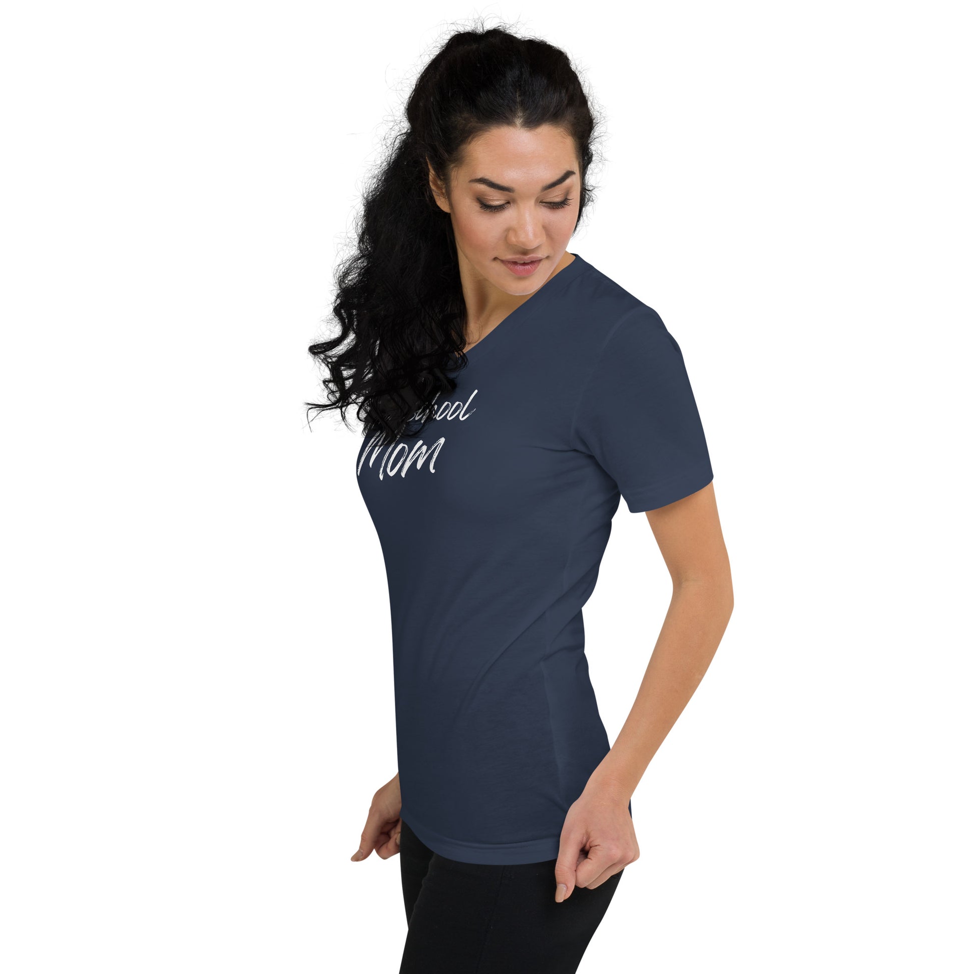 Soft Christian v-neck t-shirt for homeschool moms — Philippians 4:13 scripture design.