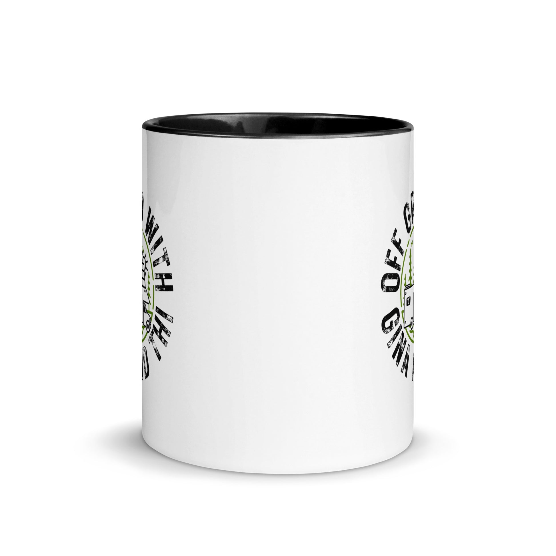 Off-grid logo mug — cheerful ceramic drinkware for intentional living.